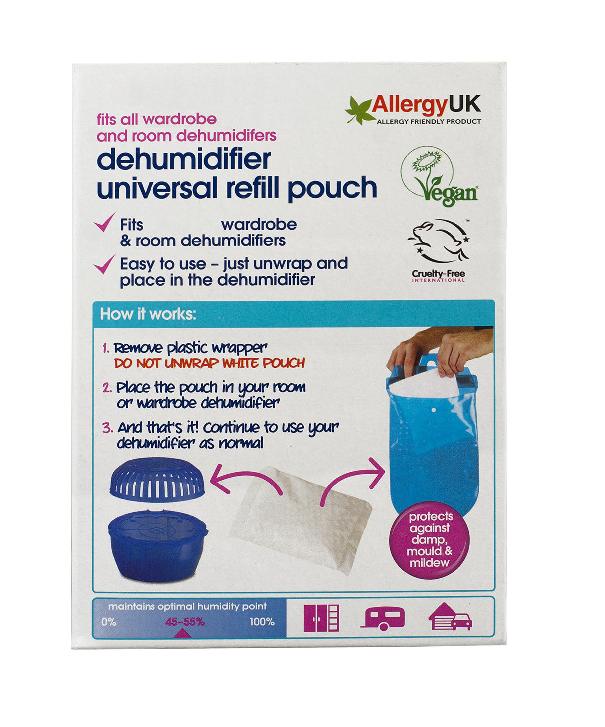 EcoZone Dehumidifier Refill Pouch, Damp, Mould & Moisture Absorber for Portable Re-Usable Device Trap, 3 Months Protection for Bedroom, Bathroom, Garage, Kitchen & Caravan, Vegan Friendly (Single)