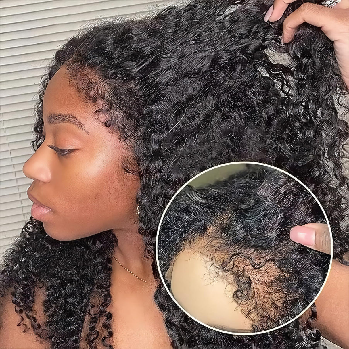 FACMOOD 4C Edges Kinky Curly Lace Front Wigs Human Hair 13x4 HD Transparent Lace Frontal Wigs with Curly Edges Baby Hair, Deep Wave Curl Wig Pre-Plucked Hairline 180% Density 16 inch