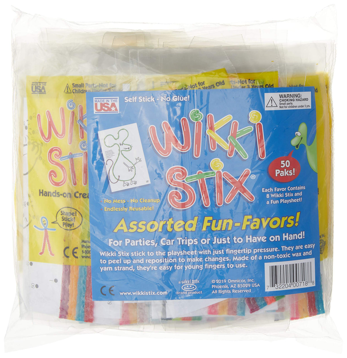 Wikki Stix Fun Paks, Contains 50 Individual paks! Great for Parties, Travel, classrooms, Award/incentives, Restaurants and Christmas Gift Giving, Made in The USA
