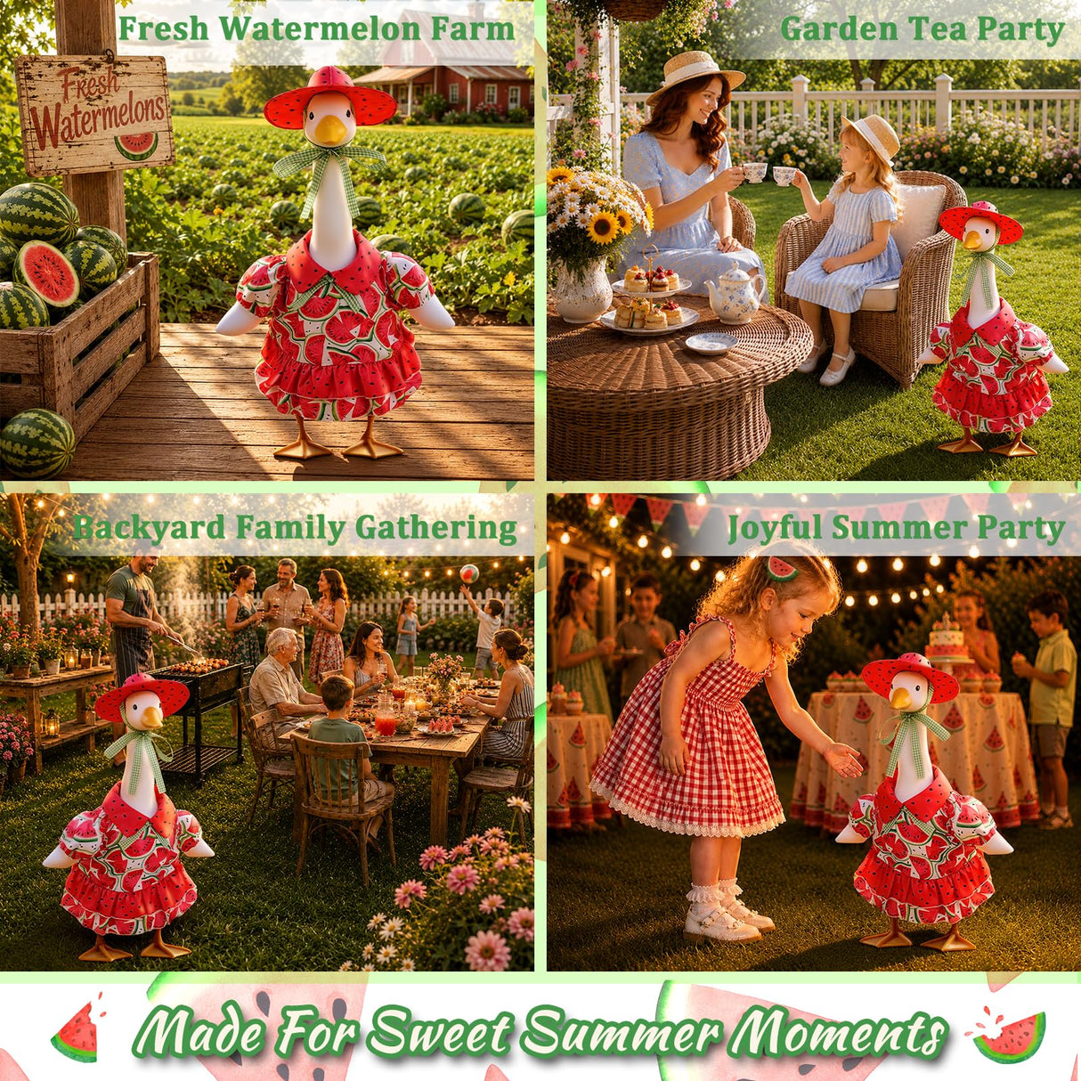Pextian Watermelon Porch Goose Outfit, 23 inch Porch Goose Summer Outfit with Watermelon Dress and Hat, Cute Goose Clothes for Outdoor Garden Yard Patio Lawn Art Decor