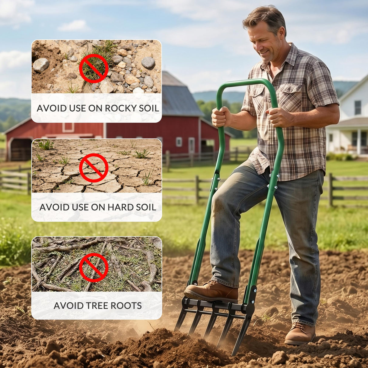 Senvert BroadFork Garden Tool, Heavy Duty 5-Tine Broad Fork Hand Tiller, Garden Pitchfork with Ergonomic U-Shaped Handle, Digging Fork for Gardening, Cultivating