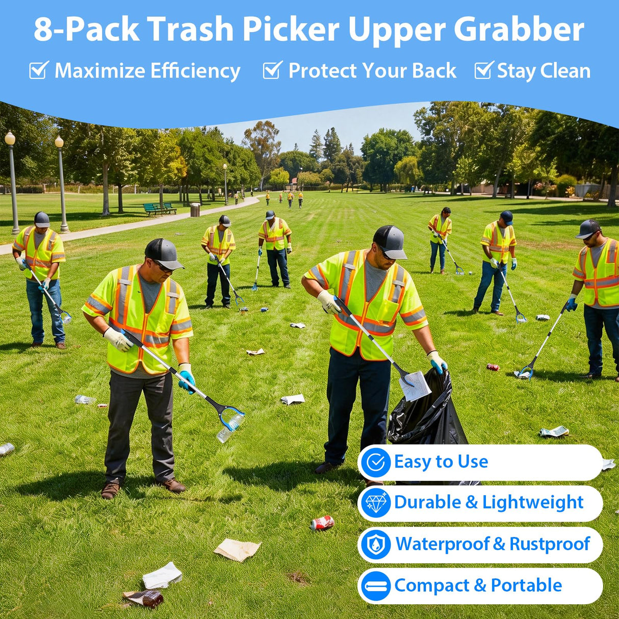 8 Pack 32 Inch Grabber Reacher Tool, Heavy Duty Lightweight Trash Picker Upper Grabber for Elderly Assist, Easy-Grip Non-Slip Handle, Multi-Use Home Outdoor Community Cleanup Mobility Aid Tool