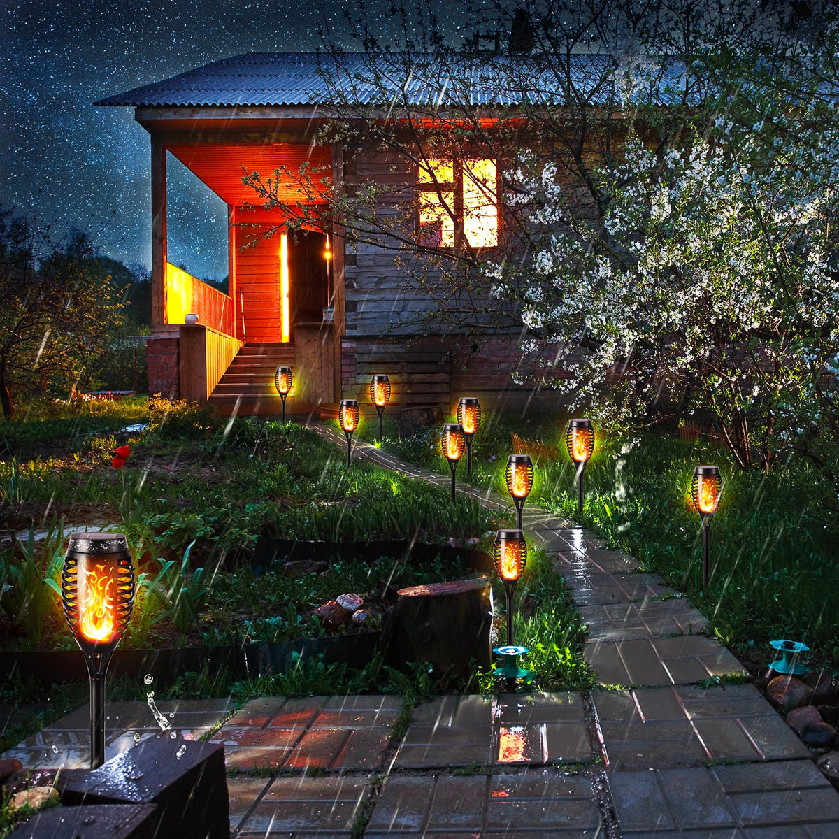 Toodour Solar Torch Flame Lights, 12 Pack Solar Halloween Lights Outdoor