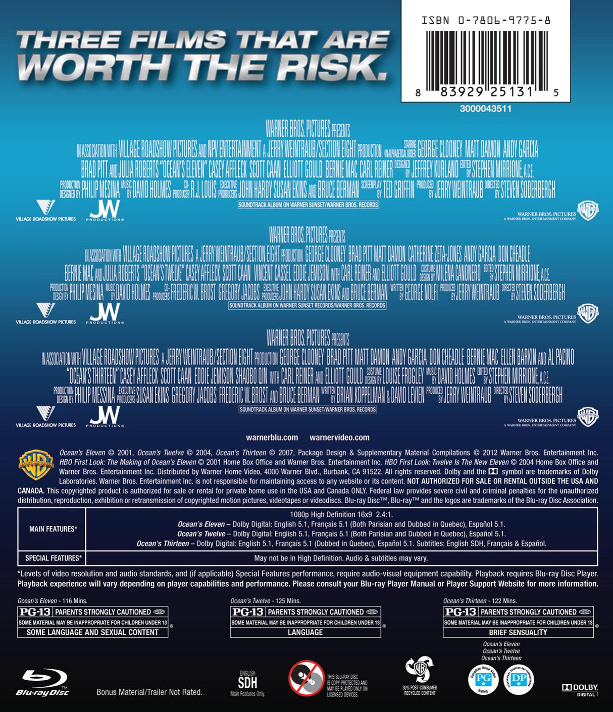 Ocean's Triple Feature (Eleven / Twelve / Thirteen) [Blu-ray]