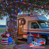JMEXSUSS 4th of July Decorations Red White and Blue Lights, 33ft 100 LED String Light Indoor Plug-in, 8 Modes Patriotic 4th of July Lights for Indoor Outdoor Independence Day American Flag Holiday