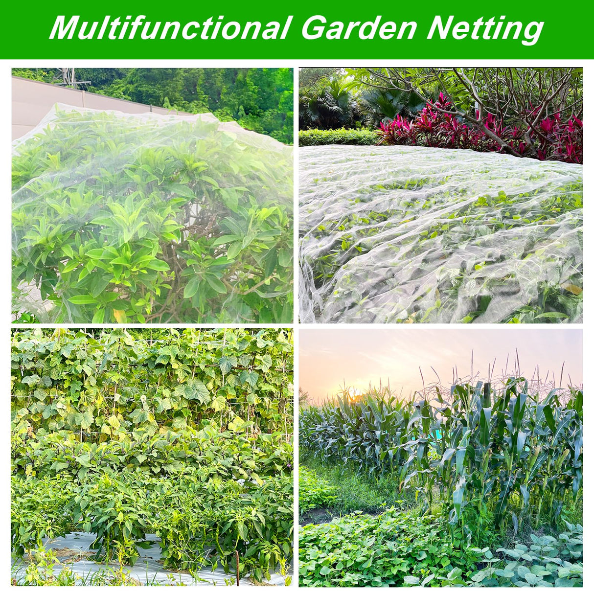 2 Pack 10X43FT Garden Netting for Raised Beds, Ultra Fine Insect Netting for Vegetable Flowers Fruits Greenhouse Crops, Garden Mesh Plant Cover Row Cover Barrier Protection Net for Birds