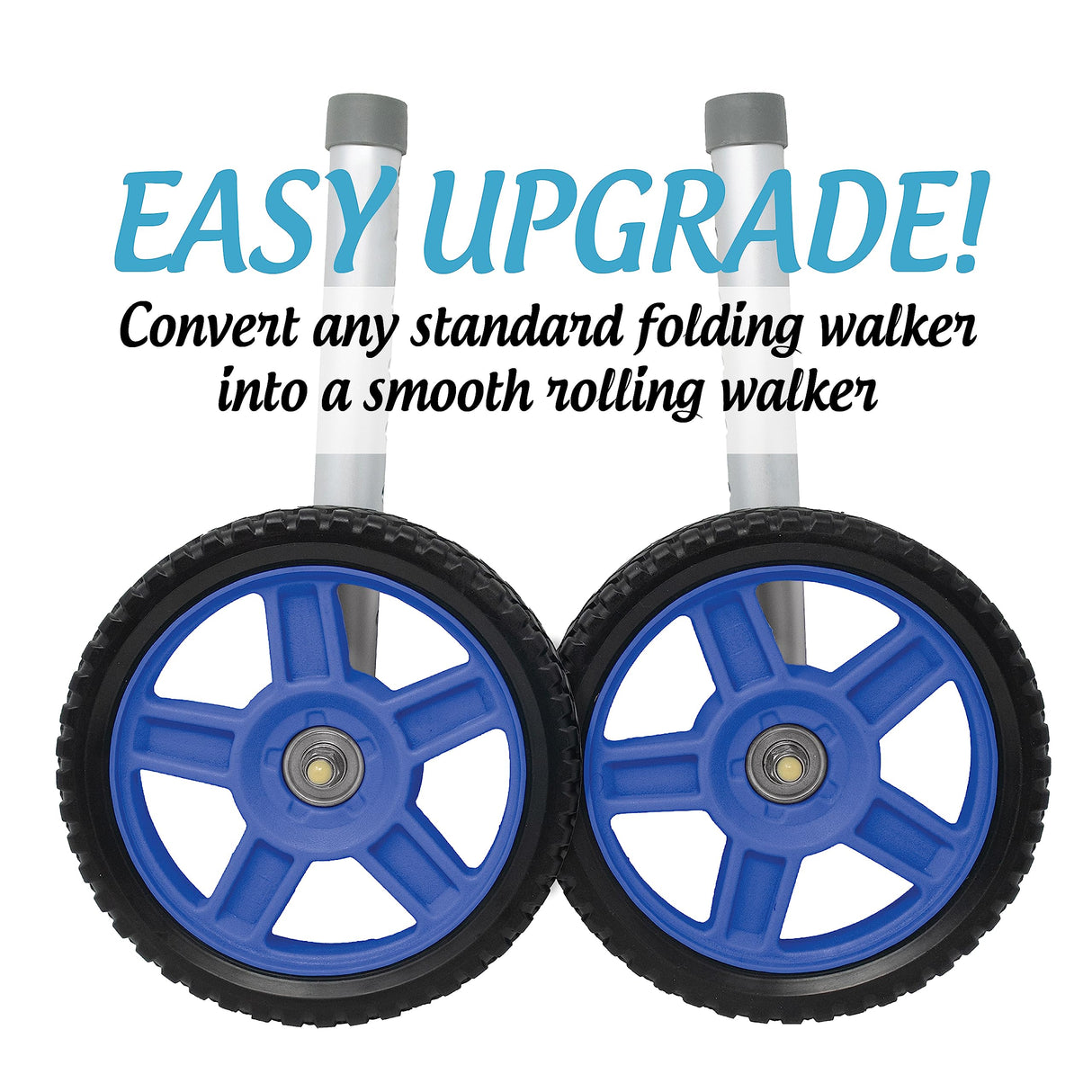 Top Glides 8" Off-Road Walker Wheel Kits with Free Flexfit Universal Ski Glides (Blue)