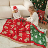 Snuggle Sac Christmas Gingerbread Man Throw Blanket Red Candy Cane Blanket 50x60 inches, Ultra Soft Reversible Cozy Throw Blanket for Couch, Sofa and Bed for Xmas