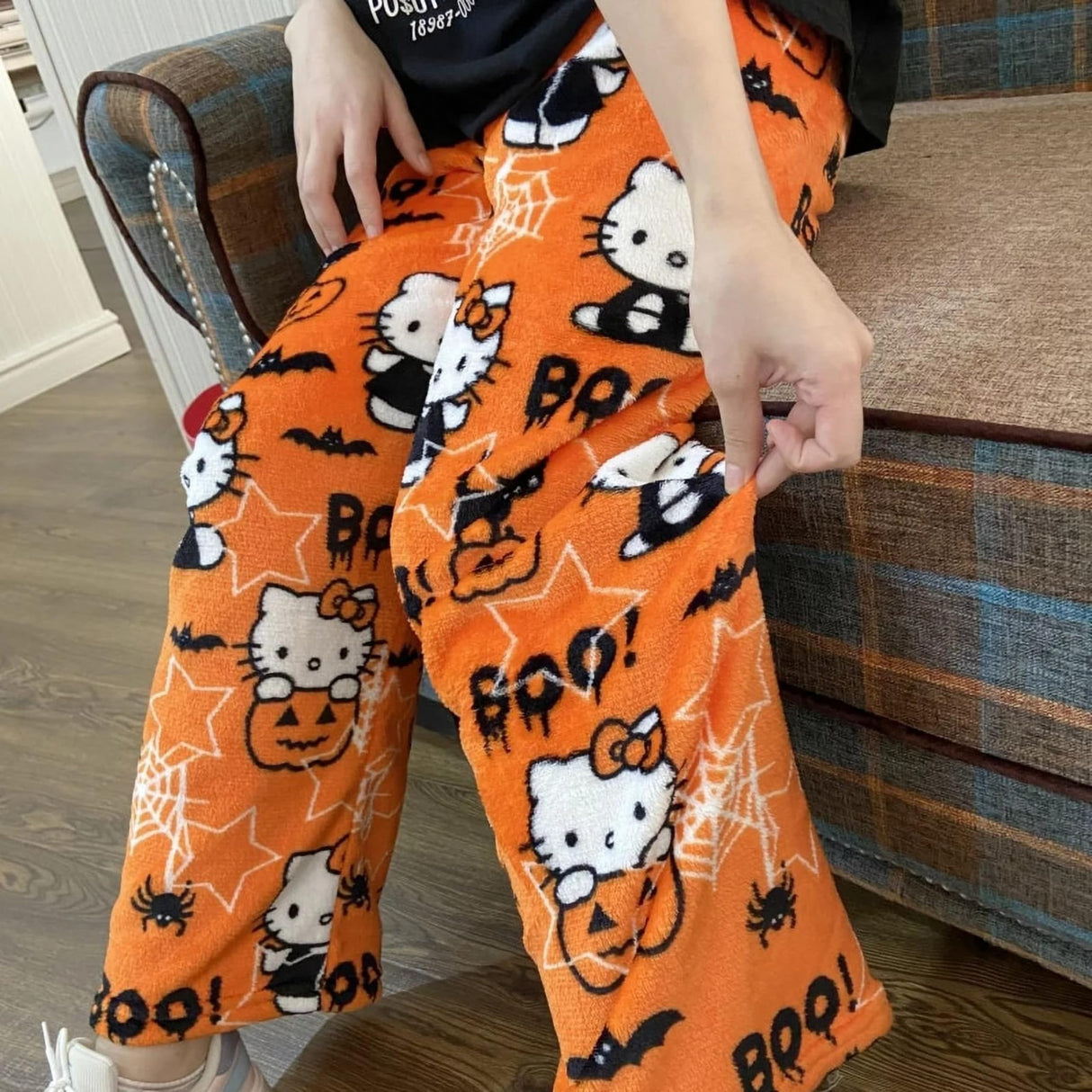BIUGNVW Anime Women's Cartoon Family Flannel Pajama Pants - Christmas & Halloween Orange Medium