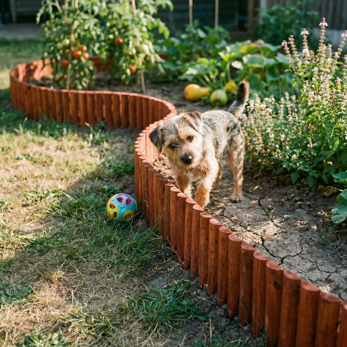WORTH Garden Edging Border 7.9" H x 42" L, Flexible Short Wood Fence Roll Brick Red Finish, Wooden Lawn Edging for Landscaping, Wood Edging Borders for Flower Beds, Lawn & Tree Borders