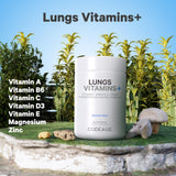 Codeage Lungs Vitamins, A, C, D, E, B6, Milk Thistle Lung Supplement, Zinc & Magnesium, Cordyceps, Reishi, Chaga, Poria, Tylophora, Ginger, Peppermint Leaf Organic Herb Cleanse - Non-GMO - 90 Capsules