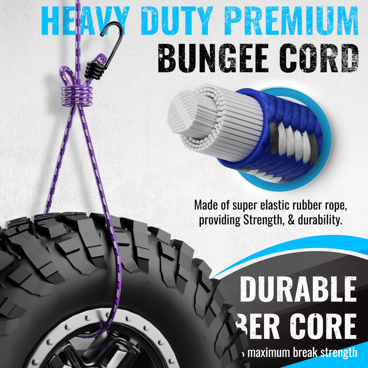 GOEASY0312 Premium Bungee Cords Heavy Duty - 20 pcs Bungee Cords with Hooks in A Storage Jar Includes 10", 18", 24", 30", 36", 48" Bungie Cord Bundle