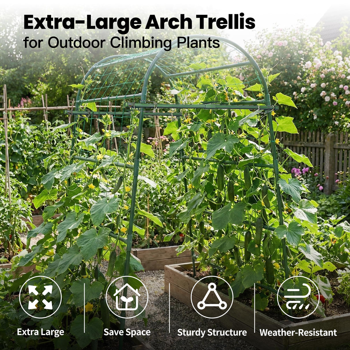 Garden Arch Trellis for Climbing Plants Outdoor, 7 Ft Tall Cucumber Trellis