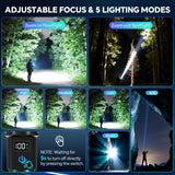 Tughlax LED Rechargeable Flashlights 9900 High Lumens 2Pack, Super Bright Flashlight, Zoomable Powerful Camping Flashlights with LCD Digital Display, 5 Modes Waterproof Flash Light for Home