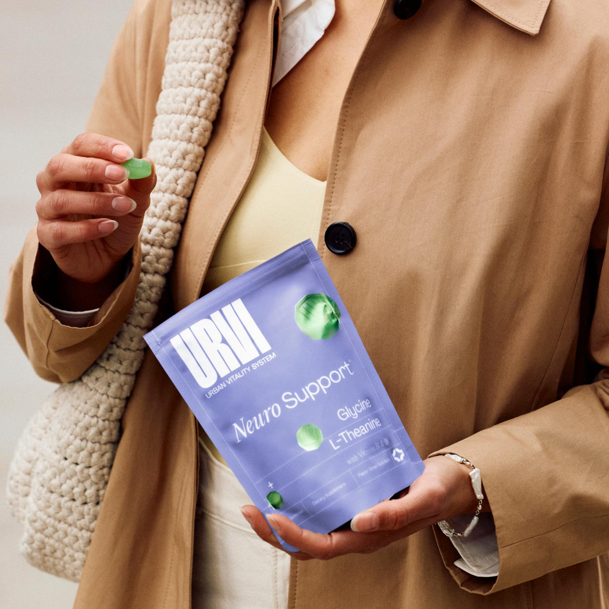 URVI® Neuro Support Supplement Gummies – 500 mg Glycine, 150 mg L-Theanine (high Potency), Vitamins B1 & B6 for Calm Focus, Relaxation, & Sleep – Sugar-Free – Green Tea & Apple – 60 Count