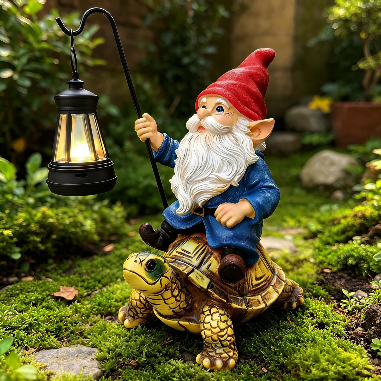 Bezseili Outdoor Garden Gnome, Funny Lawn Gnome Statue Decorations, Solar Gnome Riding Turtle Figurines Ornament for Patio, Balcony, Yard, Iutdoor Office Home Decor, Mom Grandma Sisters Gifts