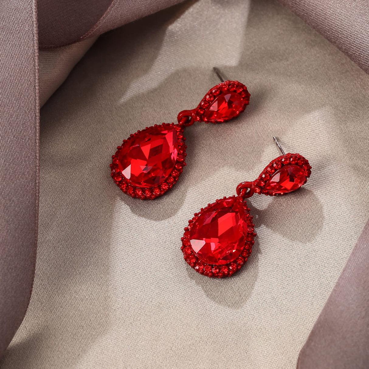 EVER FAITH Women's Austrian Crystal Wedding Party Prom Dangle Earrings Red