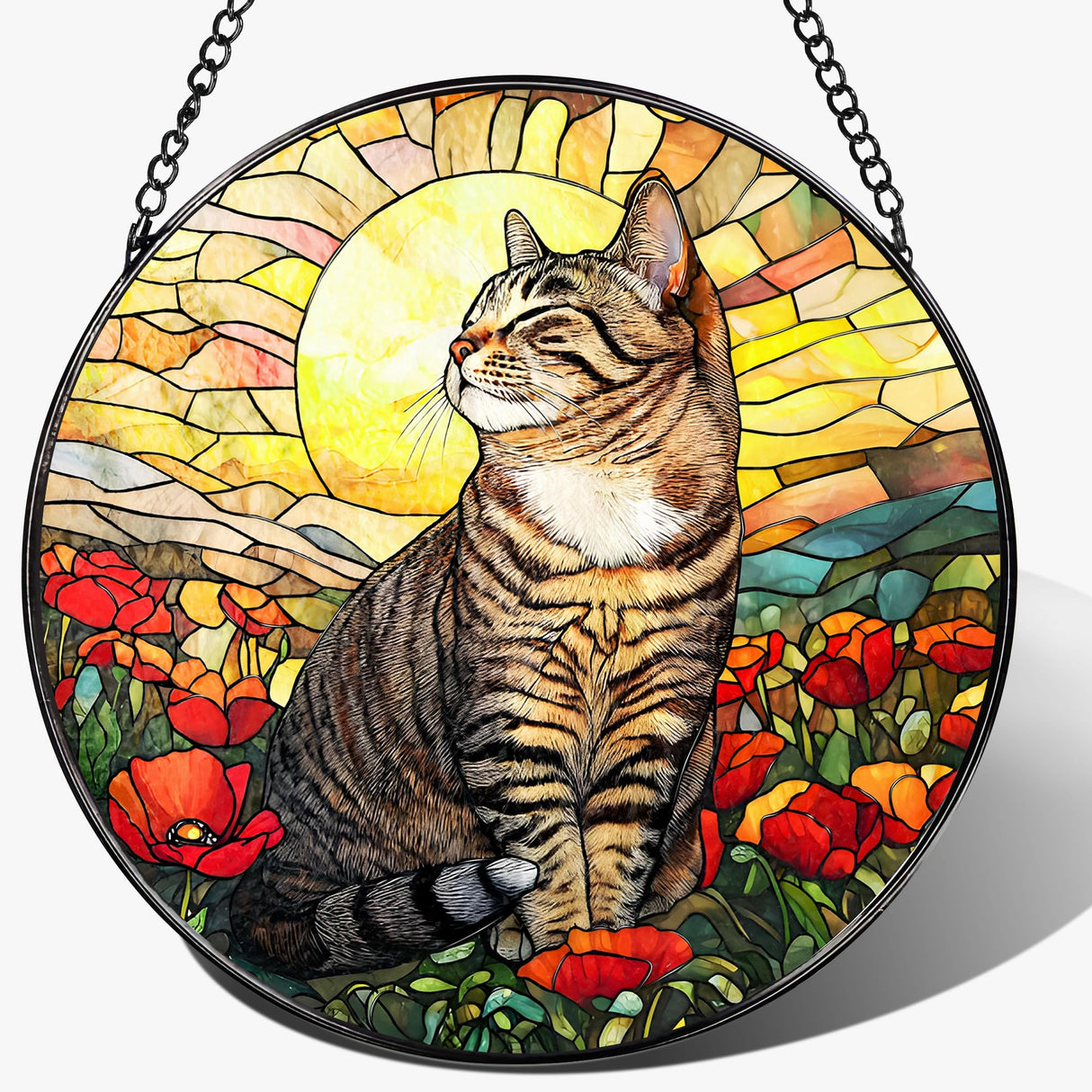 Stained Glass Window Hanging, 8 Inch Cat Stained Glass Ornament, Suncatchers for Windows Hanging, Suncatcher Decorations for Windows, Window Decor, Gifts for Cat Lovers