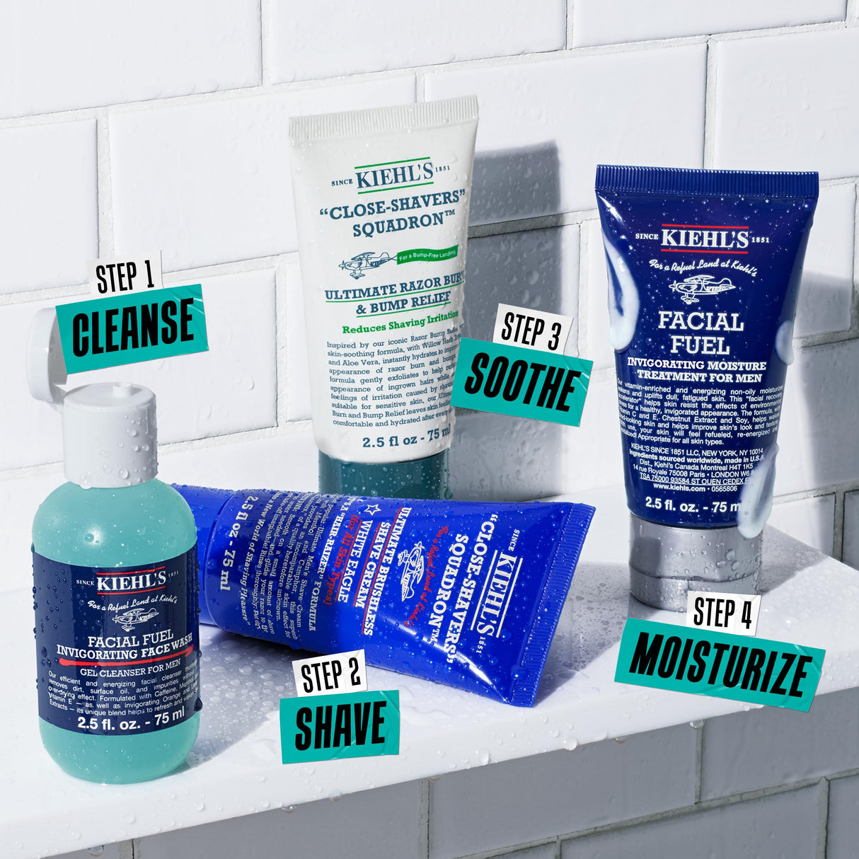 Kiehl's Men's Shaving Regimen Gift Set - $88 Value Including Face Wash, Shaving Cream, After Shave Gel & Face Moisturizer - For All Skin Types