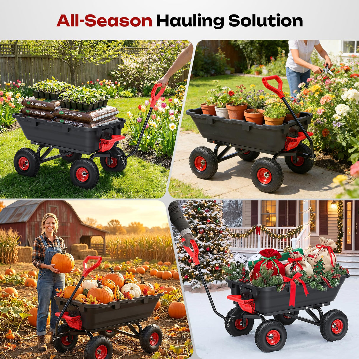 Autodaya Garden Dump Cart Wagon 900 Lbs, Heavy Duty Yard Wheelbarrow