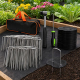 202Pcs Garden Stake Staple kit, 100Pcs 6-inch U-Shaped Landscape Staples, 100 Fixing Gasket, Pick Hook, Rubber Mallet Used for for Weed Barrier Fabric, Ground Cover, Holding Fence and Artificial Turf