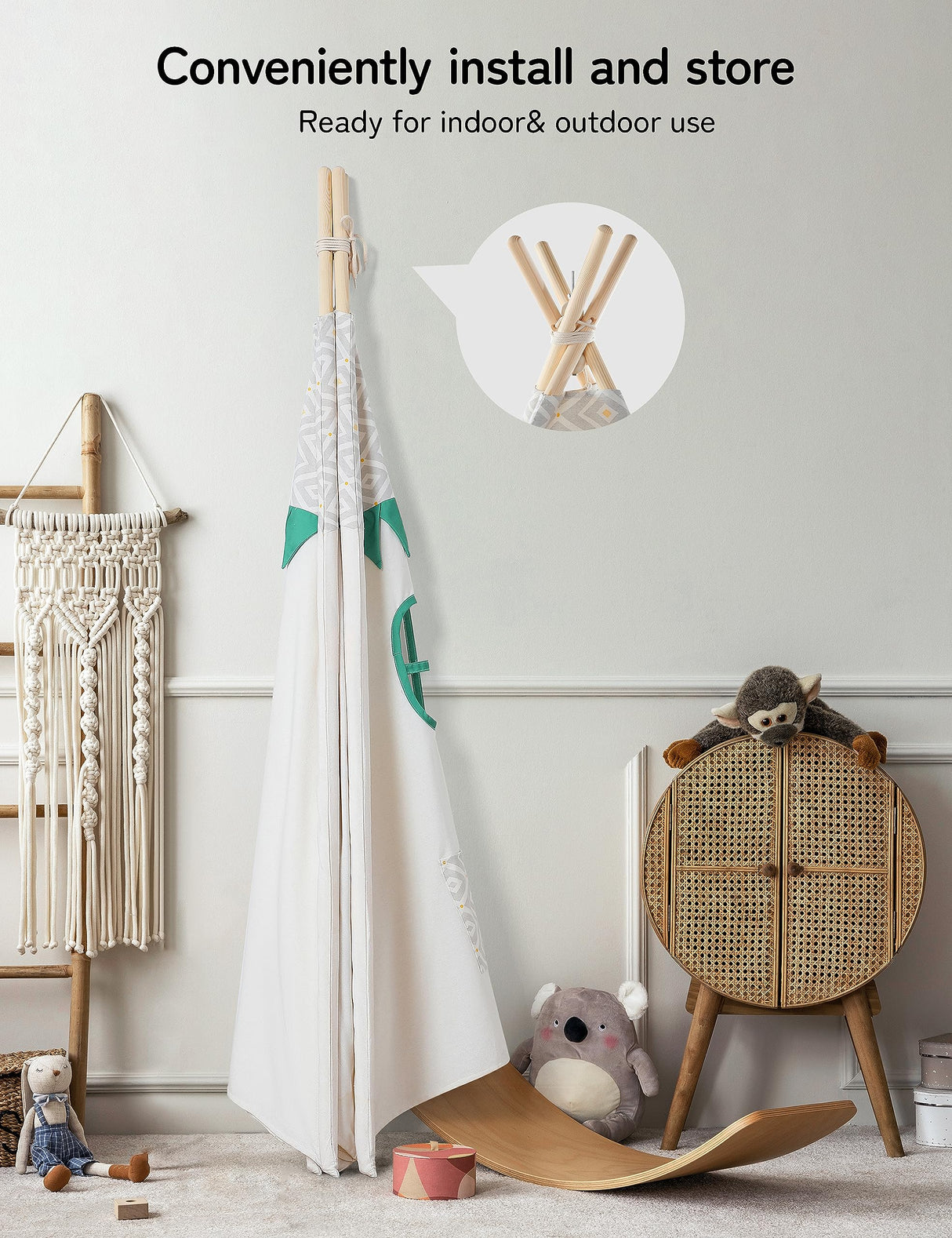 besrey Teepee Tent for Kids with Padded Mat & Light, Kids Tents Indoor Playhouse, Large Tipi Tent, Christmas Play Tent for Toddler Boys Girls, Foldable Portable Toddler Reading Room