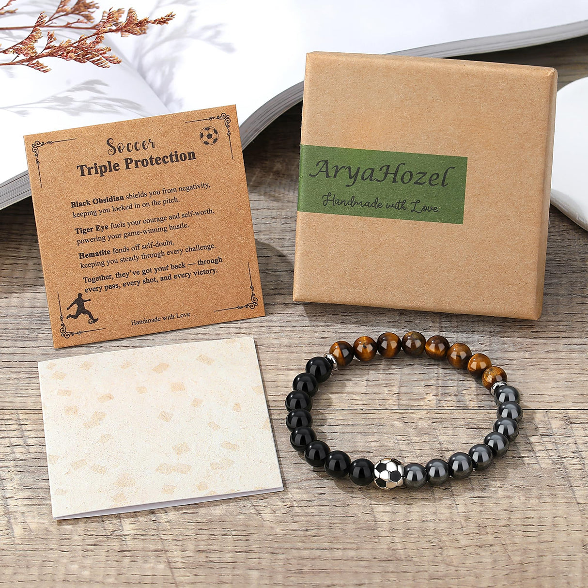 Soccer Bracelet, Mens Obsidian Hematite Bracelet, Soccer Gifts Men Teen Boys Gift Ideas 8 12 13 15 14 16 18 Year Old Son Grandson Birthday 2026 Party Favors Coach Cool Stuff Stocking Stuffers