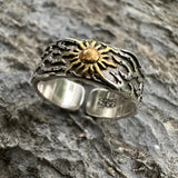 JWM Vintage Adjustable Open Ring Silver Plated Brass Sun Ring