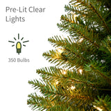 Puleo International 7.5ft Pre-Lit Slim Fraser Fir Christmas Tree with 350 Clear Lights, 1188 Realistic Dense Branch Tips, Easy Setup Artificial Trees with Sturdy Metal Stand