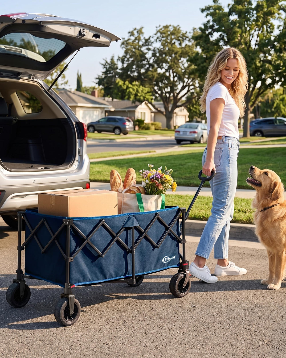 Portal Ultra Compact Folding Wagon Cart with Brakes, 300L Large Cart