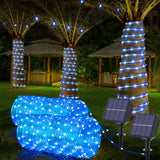 Solar Rope Lights, 2 Packs Total 132ft 400LED Solar String Lights, 8 Modes Waterproof Solar Powered Outdoor Light, Flexible Clear Tube Light for Garden Backyard Patio Deck Porch Tree Xmas Decor - Blue