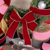 CSZD RIBBON Dark Red Velvet Christmas Wired Ribbon 4inch Wide*10Y Red and Gold Double Sided Velvet Ribbon for Christmas Tree Wreaths Gift Wrapping Bows Gralands Home Decor Crafts (Dark red)