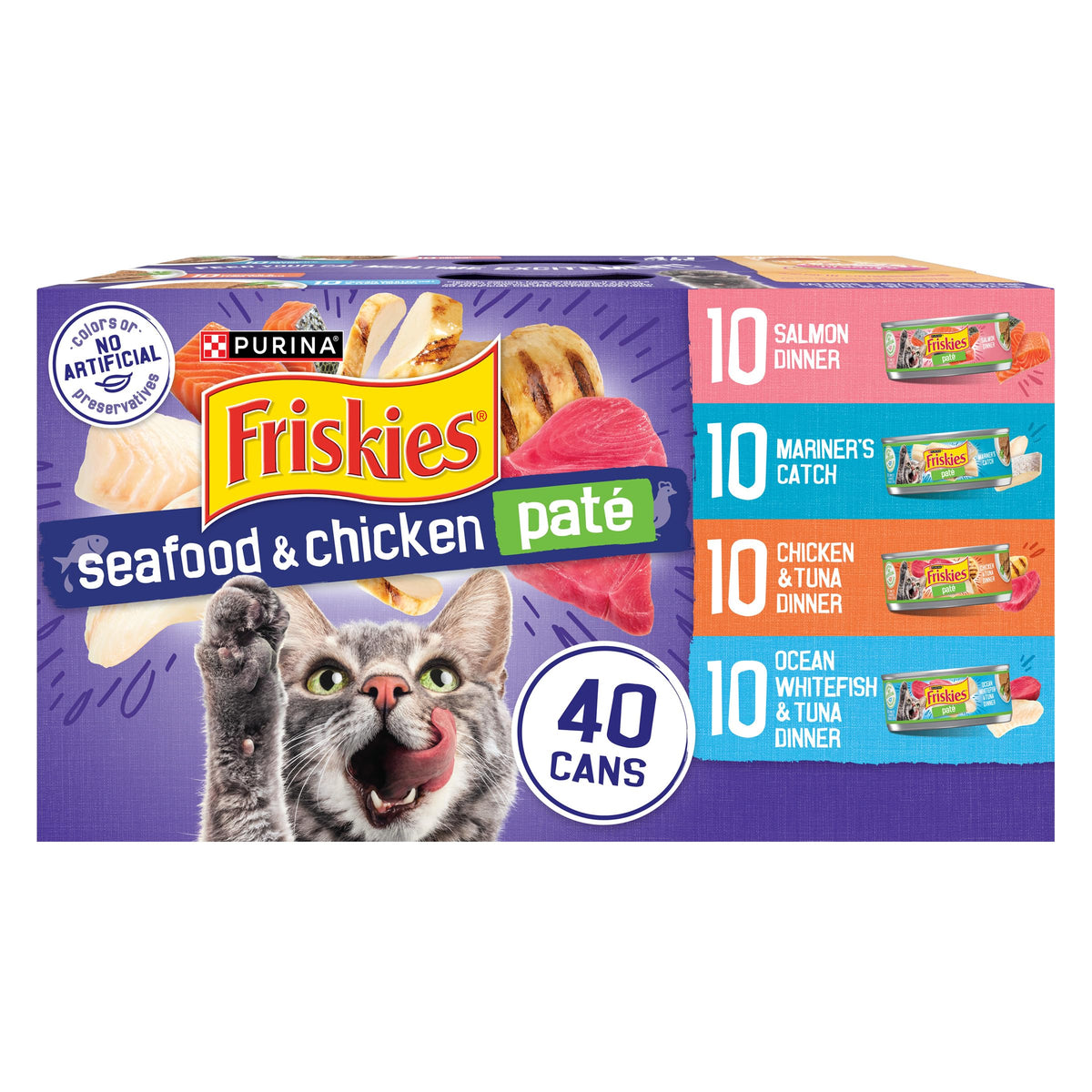 Purina Friskies Pate Wet Cat Food Variety, Seafood & Chicken, (40) 5.5 oz