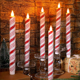 Baquler 6 Pcs Christmas Flameless Taper Candles 10.6 Inch Sea Salt Candy Cane Candles Battery Operated LED Christmas Candlesticks for Xmas Centerpiece Holiday Party Decor