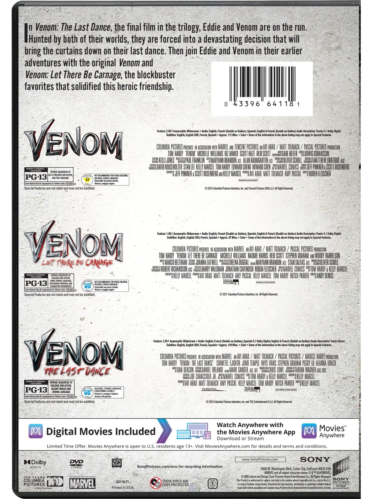 Venom / Venom: Let There Be Carnage / Venom: The Last Dance - Set - DVD + Digital