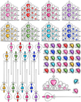 96 Pcs Princess Pretend Party Costume Dress up Play Set Includes 24 Crown Tiaras, 24 Star Wands, 48 Pcs Little Girl Jewel Rings, Princess Girls Party Favors Costume Play Set for Little Girls (Cute)