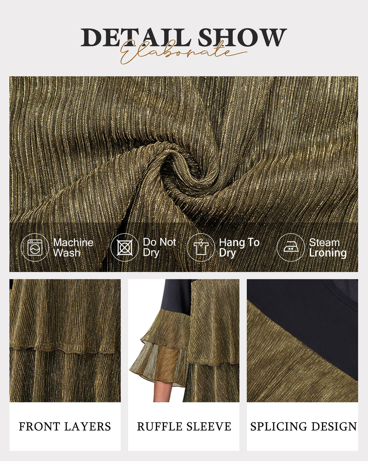 Bebonnie Flowy Sparkly Tops for Women Party: Ladies Casual Long Sleeve Dress Shirts Chiffon Blouses Plus Size Dressy Tops for Wedding Elegant Christmas Night Out Fancy Evening Wear Black Gold XXL