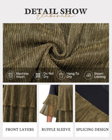 Bebonnie Flowy Sparkly Tops for Women Party: Ladies Casual Long Sleeve Dress Shirts Chiffon Blouses Plus Size Dressy Tops for Wedding Elegant Christmas Night Out Fancy Evening Wear Black Gold XXL