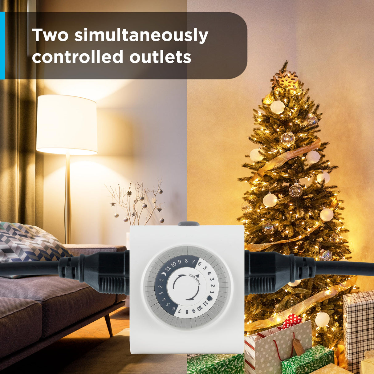 GE 24‑Hour Mechanical Outlet Timer Switch, Dual Grounded Plug‑in Control for Indoor Lighting, Lamps, Christmas Trees, Fans and Small Appliances (2 Pack), 46211