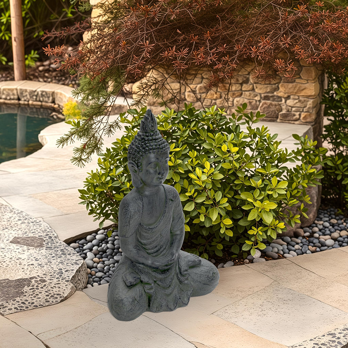 LuxenHome Large Buddha Statue, 22" Meditating Buddhas Garden Statue