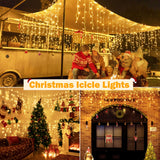 Ollny Icicle Lights for Outside 720LED 60FT, Warm White Christmas Lights with Remote 8 Modes Dimmable, Waterproof Connectable Timer Hanging Light for House Outdoor Yard Indoor Decorations