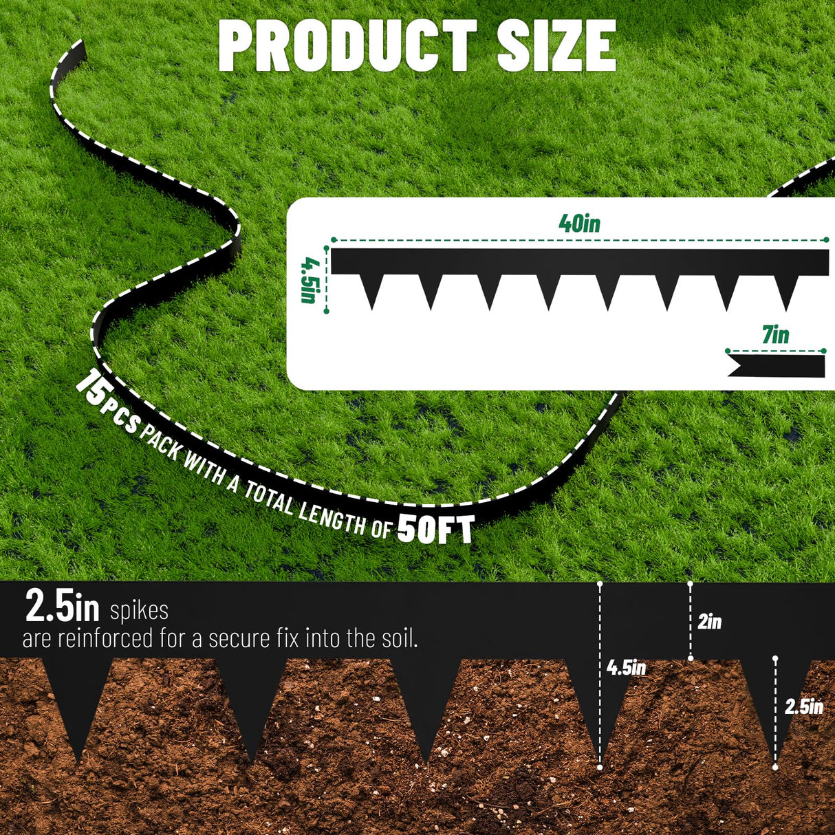 SnugNiture Galvanized Steel Landscape Edging - 4.5 inch Hammer-in Metal Garden Edging with 16Pcs Stakes, Edging for Lawn, Flower Bed and Yard - Garden Edger Border (50Ft Total)