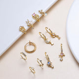 Florideco 12Pcs Nose Cuff Fake Nose Ring Hoop Clip on Nose Rings CZ Dangle Cartilage Tragus Ring Nose Cuff Non Piercing for Women Men Gold