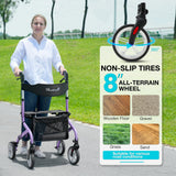 PLANET WALK Super Lightweight Rollator Walker for Seniors, Foldable Rolling Walker with Seat and 8" Rubber Wheels for All Terrain, Unique Design Aluminium Frame Sturdy Walkers for Traveling - Purple