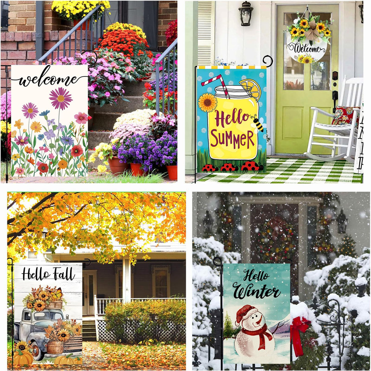 Seasonal Garden Flags Set of 12 Double Sided 12 x 18 Inch, Small Yard Flags for Outside, Summer Fall Garden Flag, Christmas Halloween Winter Outdoor Flag, Holiday Garden Decorations for All Season