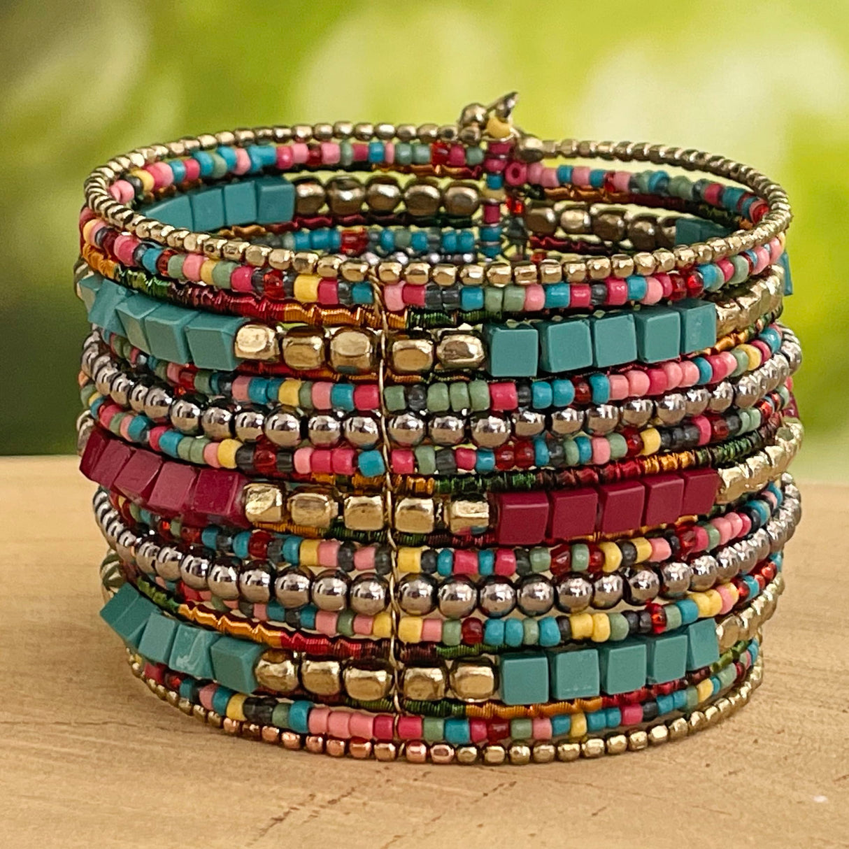 SPUNKYsoul Boho Cuff Bracelets, Women Adjustable Stackable Beaded Accessory