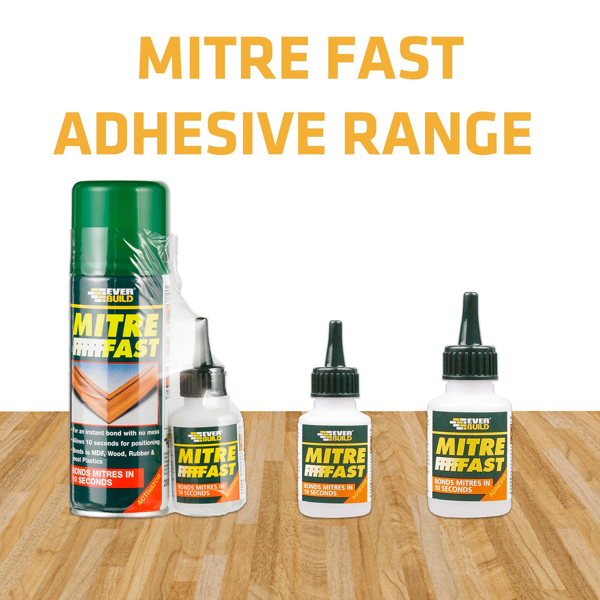 Everbuild Mitre Fast Two Part Instant Bonding Kit, 50g Adhesive & 200ml Activator - Ideal for All Cornice and Profile Mitres, Trims & Picture Frames