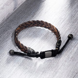 Hius Leather Bracelet for Men, Brown Adjustable Braided Leather Bracelet Wristband, Men's Leather Jewelry