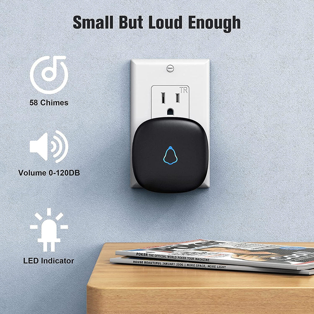 SECRUI Wireless Doorbell with 3Receivers 2 Push Buttons, Easy installation, Adjustable Volume, 58 Chimes, Colorful LED, 1000Ft Range, M520+F55, Black