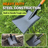 FARMHOLYCOWKING Heavy Duty Steel Flat Shovel–Square Head Shovel with Detachable D-Handle and Anti-Slip Grip, 47 Inch Flat Shovel for Landscaping, Square Shovel for Gardening, Transfer Shovel